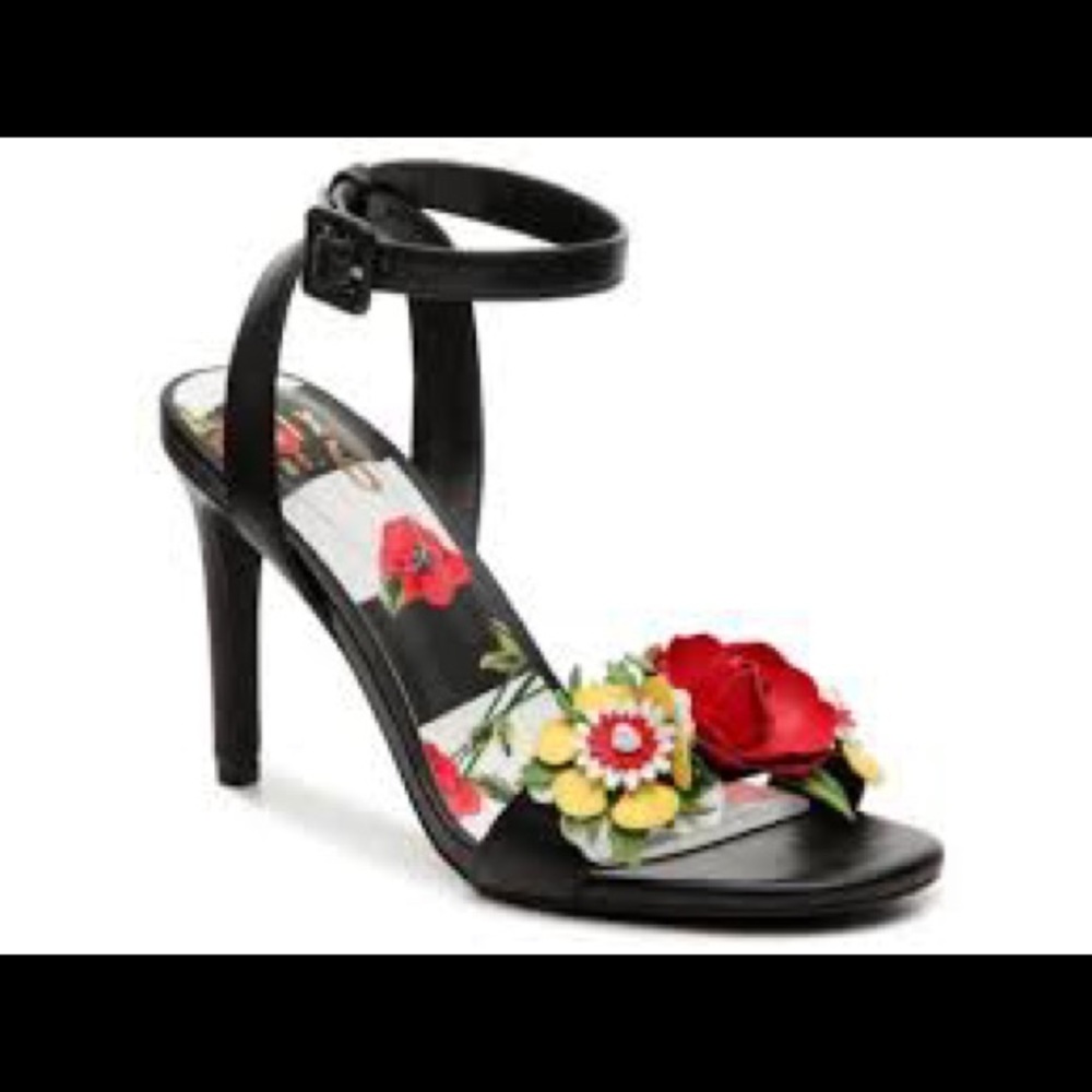 Mix No. 6 Black Floral Appliqué Ankle-Strap Sandals